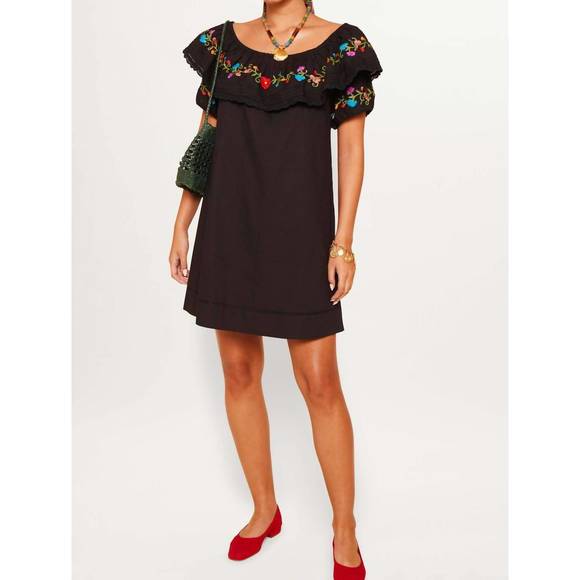 NEW RIXO saige dress in ombre floral embroidery black